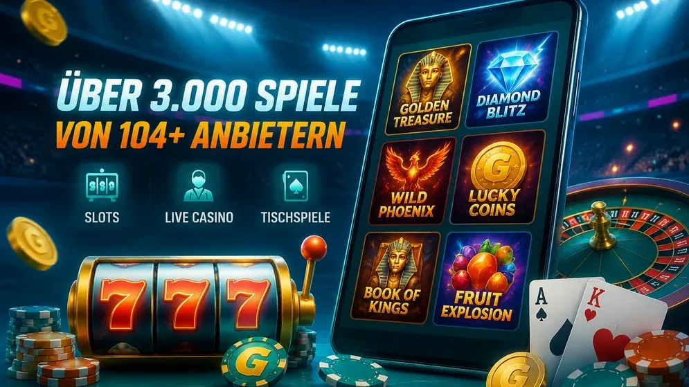 Spielkatalog mit Slots Live Casino und Tischspielen